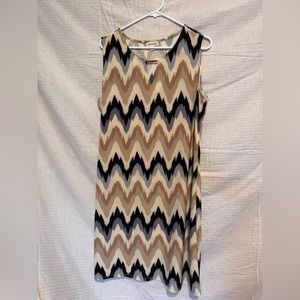 Brown/Black/Cream business causal sleeveless dress. Messini brand tan and black.